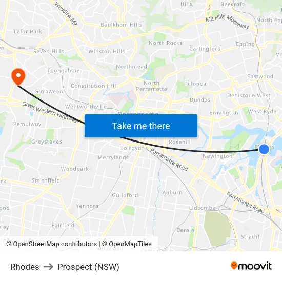 Rhodes to Prospect (NSW) map