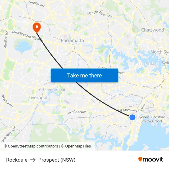 Rockdale to Prospect (NSW) map