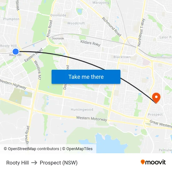 Rooty Hill to Prospect (NSW) map