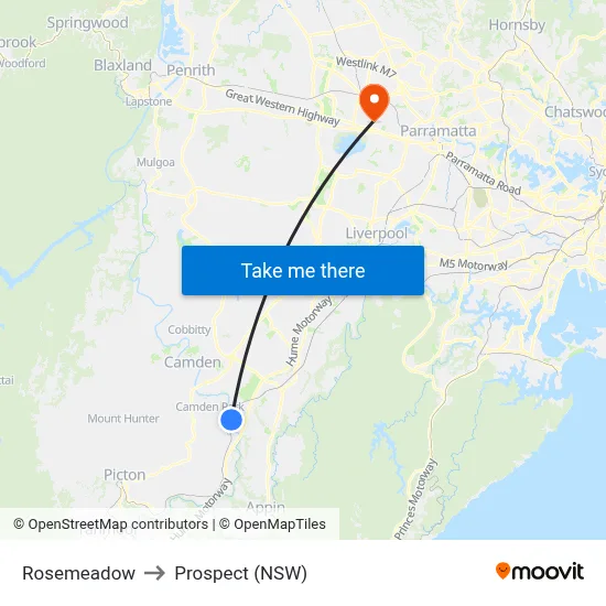 Rosemeadow to Prospect (NSW) map