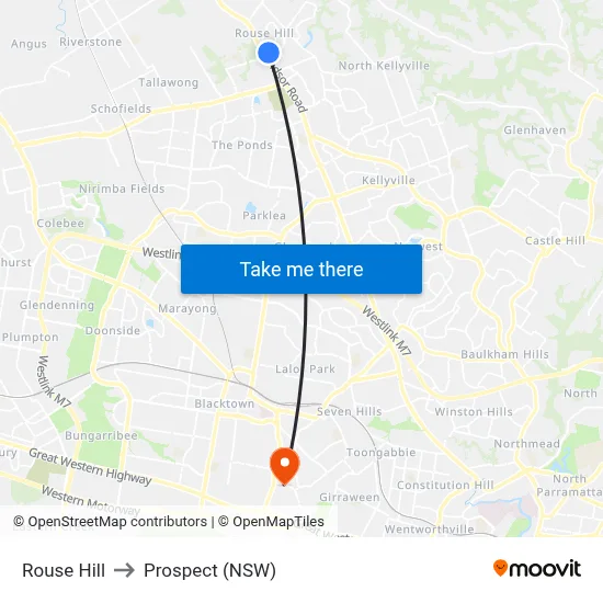 Rouse Hill to Prospect (NSW) map