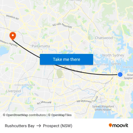 Rushcutters Bay to Prospect (NSW) map