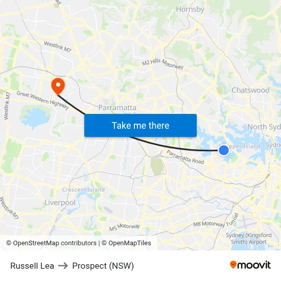 Russell Lea to Prospect (NSW) map