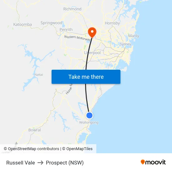 Russell Vale to Prospect (NSW) map