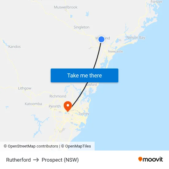 Rutherford to Prospect (NSW) map