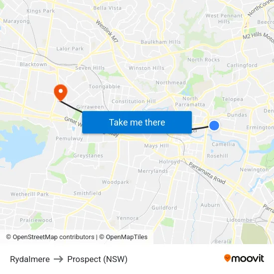 Rydalmere to Prospect (NSW) map