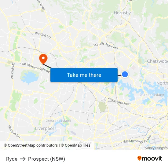 Ryde to Prospect (NSW) map