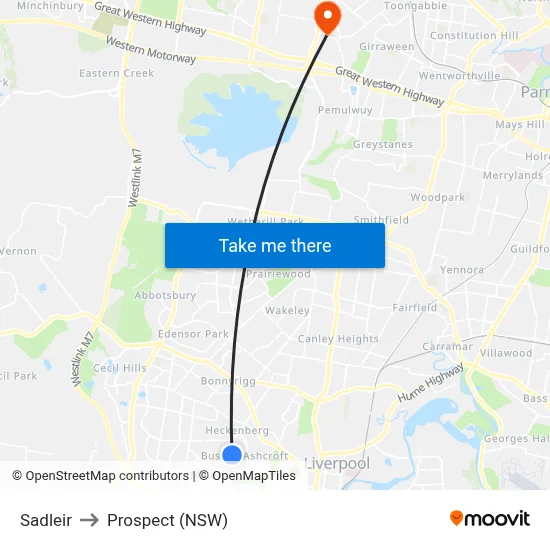 Sadleir to Prospect (NSW) map