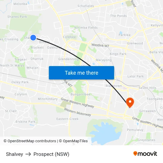 Shalvey to Prospect (NSW) map