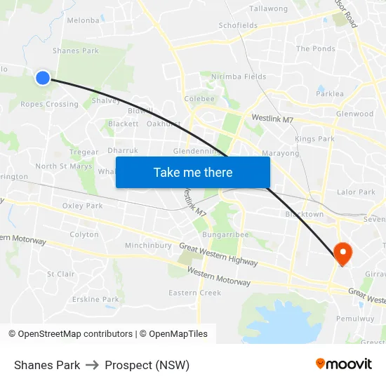 Shanes Park to Prospect (NSW) map
