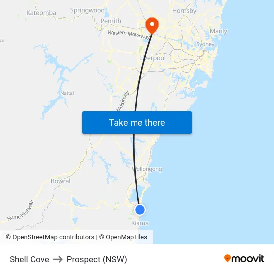 Shell Cove to Prospect (NSW) map
