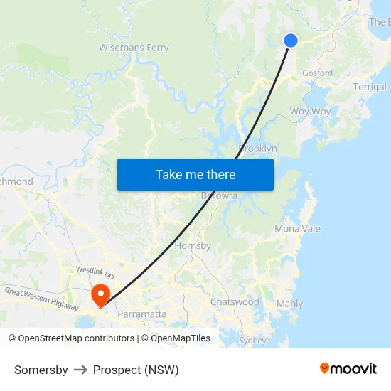 Somersby to Prospect (NSW) map
