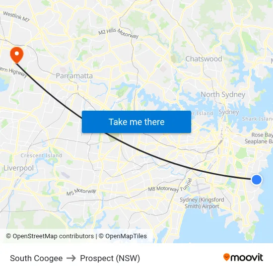 South Coogee to Prospect (NSW) map