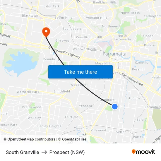 South Granville to Prospect (NSW) map
