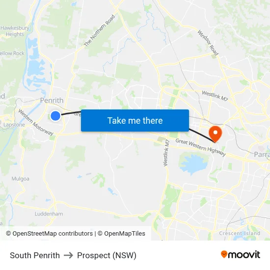 South Penrith to Prospect (NSW) map