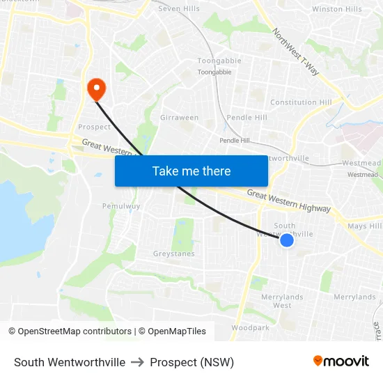 South Wentworthville to Prospect (NSW) map
