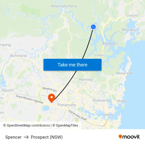 Spencer to Prospect (NSW) map
