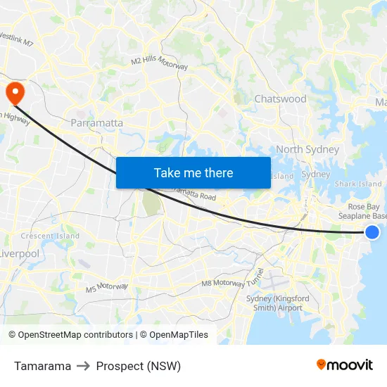 Tamarama to Prospect (NSW) map