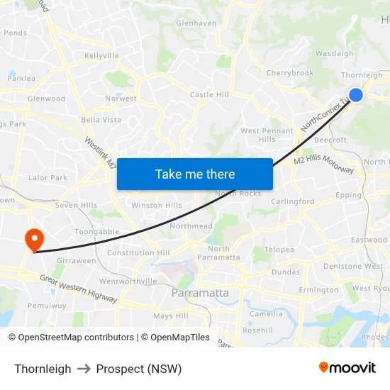 Thornleigh to Prospect (NSW) map