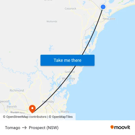Tomago to Prospect (NSW) map