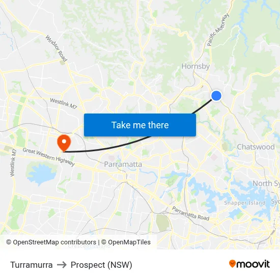Turramurra to Prospect (NSW) map