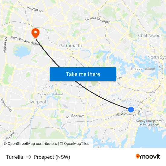 Turrella to Prospect (NSW) map