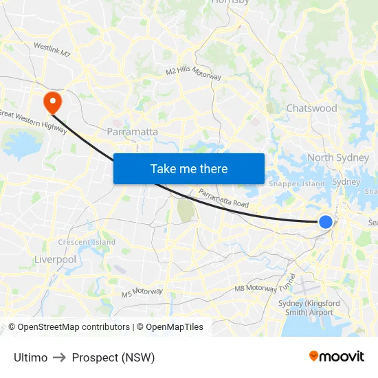 Ultimo to Prospect (NSW) map