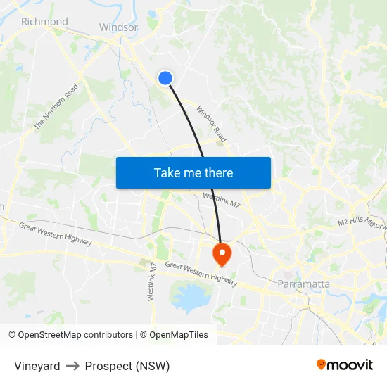 Vineyard to Prospect (NSW) map