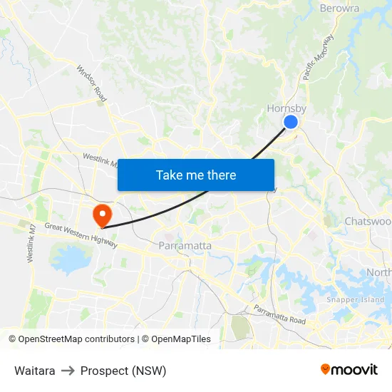 Waitara to Prospect (NSW) map