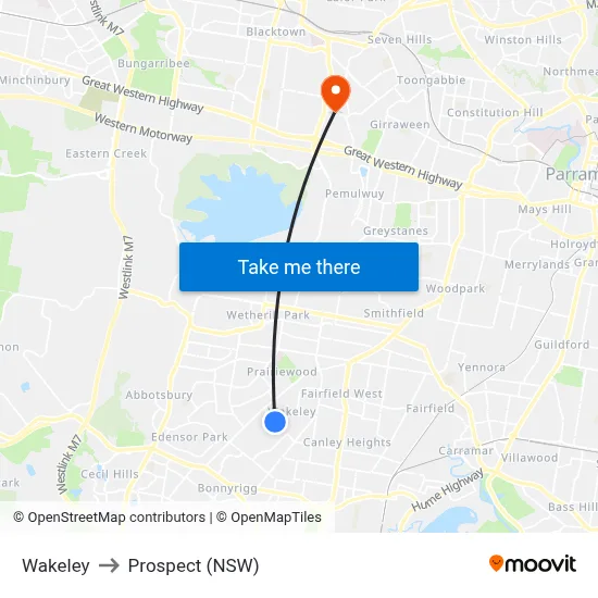 Wakeley to Prospect (NSW) map