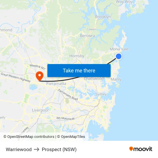 Warriewood to Prospect (NSW) map