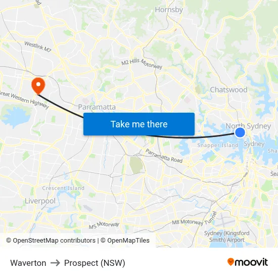 Waverton to Prospect (NSW) map