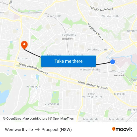 Wentworthville to Prospect (NSW) map