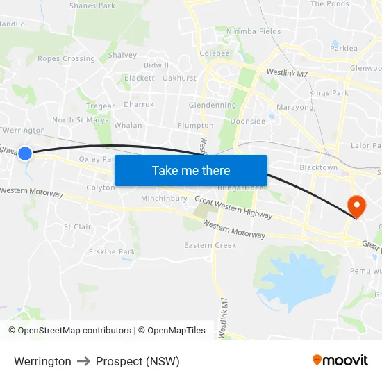 Werrington to Prospect (NSW) map