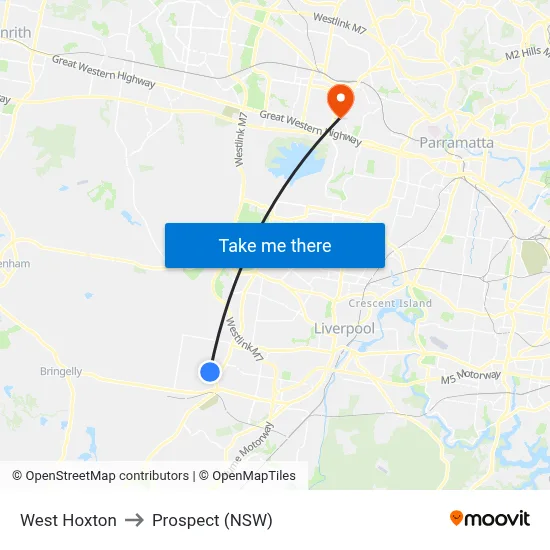 West Hoxton to Prospect (NSW) map