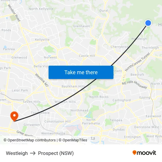 Westleigh to Prospect (NSW) map