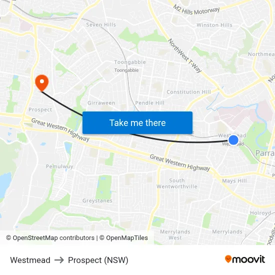 Westmead to Prospect (NSW) map