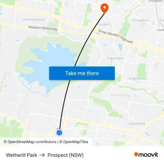 Wetherill Park to Prospect (NSW) map