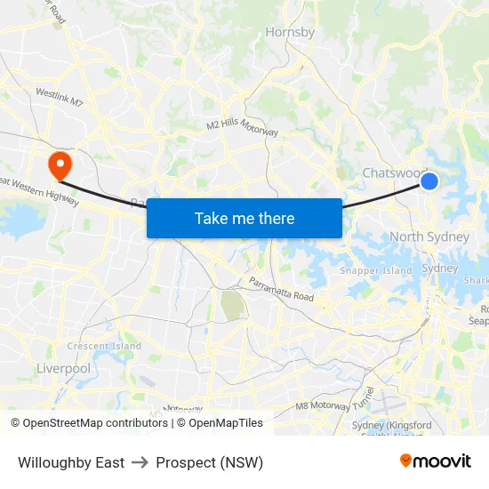 Willoughby East to Prospect (NSW) map