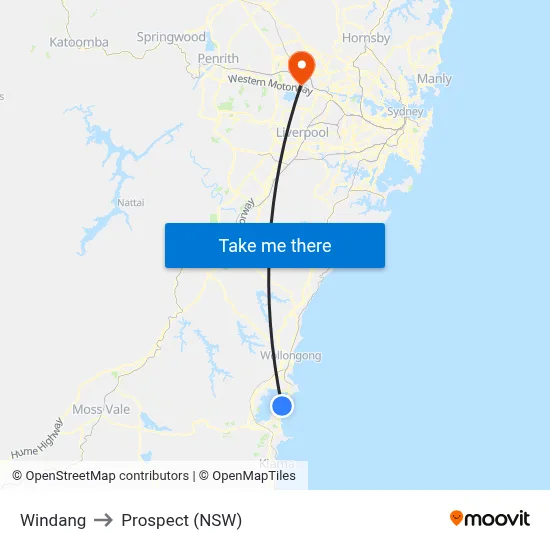 Windang to Prospect (NSW) map