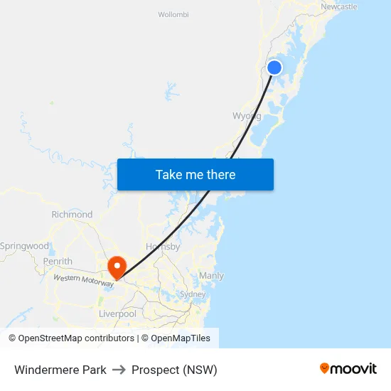 Windermere Park to Prospect (NSW) map