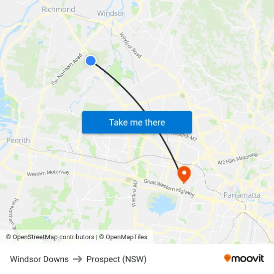 Windsor Downs to Prospect (NSW) map