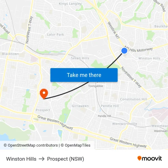 Winston Hills to Prospect (NSW) map
