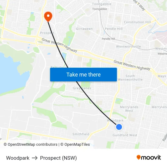 Woodpark to Prospect (NSW) map