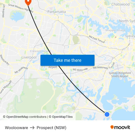 Woolooware to Prospect (NSW) map