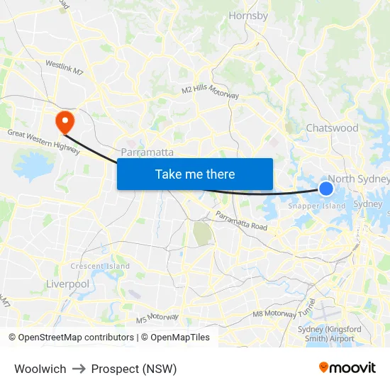 Woolwich to Prospect (NSW) map