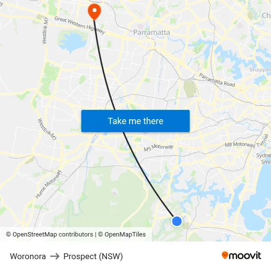 Woronora to Prospect (NSW) map
