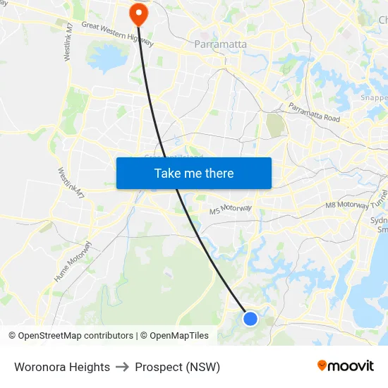 Woronora Heights to Prospect (NSW) map