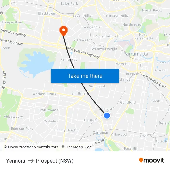 Yennora to Prospect (NSW) map
