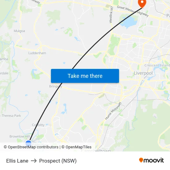 Ellis Lane to Prospect (NSW) map